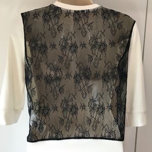 Alice & Olivia Black Lace Backed Cream Top